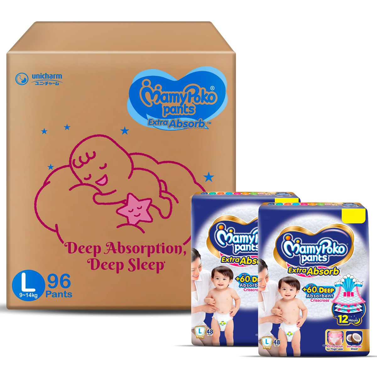 MamyPoko Pants Extra Absorb Baby Diapers Monthly Pack, Large (9 - 14 kg) 96  Count : Shopping Yatra